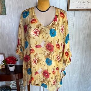 Umgee Yellow and Red Blouse Vibrant Top